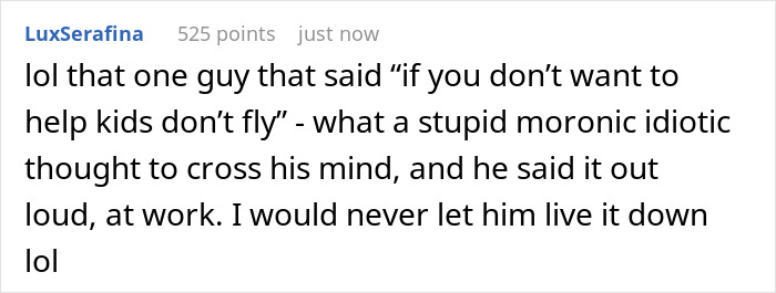 Reddit comment criticizing a rude family bullying a lady to swap plane seats while coworkers call her a villain. Reddit comment criticizing a rude family bullying a lady to swap plane seats while coworkers call her a villain.