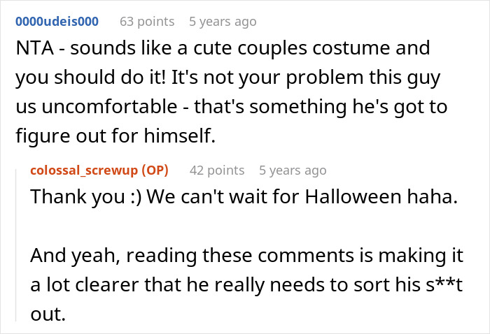 Reddit conversation about masculinity so fragile with guy uncomfortable over girlfriend’s friends’ Halloween costume. Reddit conversation about masculinity so fragile with guy uncomfortable over girlfriend’s friends’ Halloween costume.