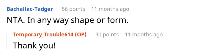 Screenshot of an online forum conversation about a man banned from Thanksgiving after upsetting his brother-in-law’s wife.