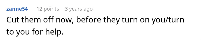Screenshot of a forum comment advising to cut ties early, related to golden child lost parents money crypto issues. Screenshot of a forum comment advising to cut ties early, related to golden child lost parents money crypto issues.