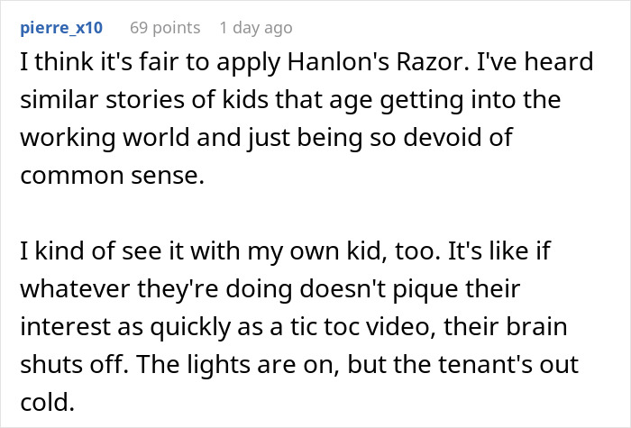Commenter discussing a waiter who assumed 40 change was tip, describing lack of common sense in youth entering the workforce. Commenter discussing a waiter who assumed 40 change was tip, describing lack of common sense in youth entering the workforce.