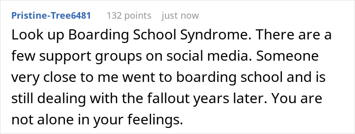 Text post discussing boarding school syndrome and ongoing emotional fallout years after being sent away by parents. Text post discussing boarding school syndrome and ongoing emotional fallout years after being sent away by parents.