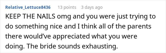Bridesmaid doing her nails before wedding, causing the bride to flip out and become self-conscious. Bridesmaid doing her nails before wedding, causing the bride to flip out and become self-conscious.