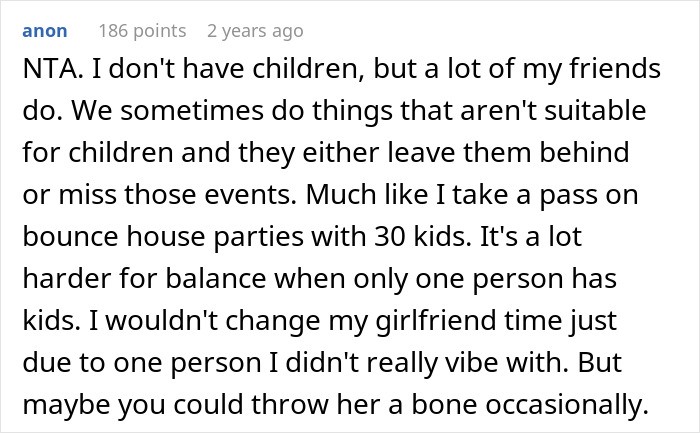 Screenshot of a forum comment discussing challenges when a mom brings her kids to group activities, upsetting neighbors. Screenshot of a forum comment discussing challenges when a mom brings her kids to group activities, upsetting neighbors.