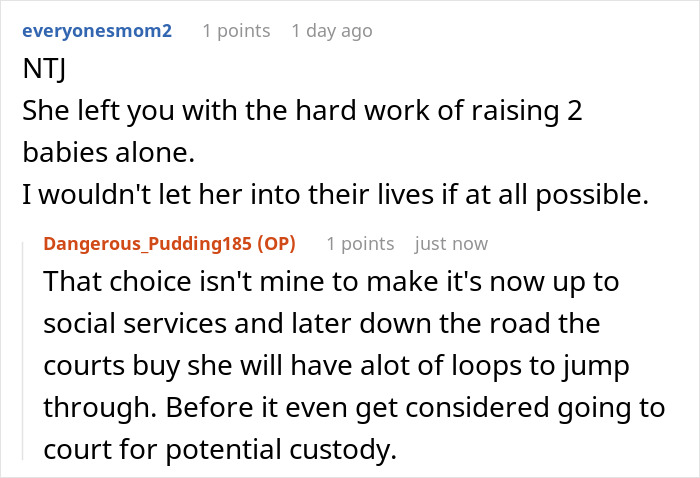 Reddit comments discussing mom abandoning 2 kids with 23-year-old sister and challenges of raising them alone. Reddit comments discussing mom abandoning 2 kids with 23-year-old sister and challenges of raising them alone.