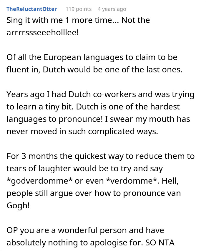 Woman embarrasses new colleague by speaking in a language she claimed to know, causing confusion and laughter at work. Woman embarrasses new colleague by speaking in a language she claimed to know, causing confusion and laughter at work.