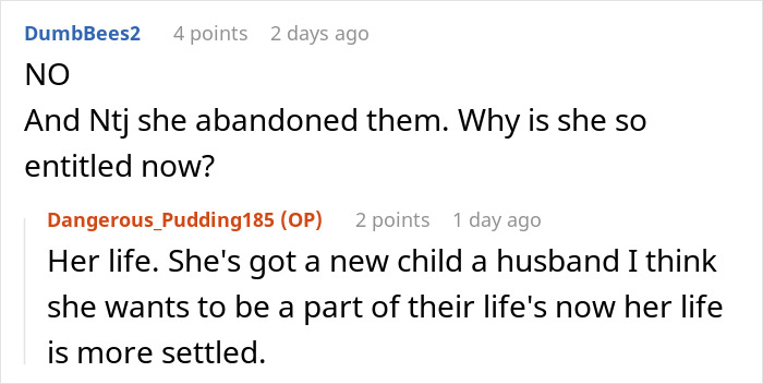 Screenshot of an online conversation discussing a mom who abandoned 2 kids with her 23-year-old sister. Screenshot of an online conversation discussing a mom who abandoned 2 kids with her 23-year-old sister.