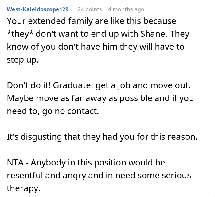 Reddit comment discussing feelings of anger and resentment in families caring for a disabled son and related therapy advice. Reddit comment discussing feelings of anger and resentment in families caring for a disabled son and related therapy advice.