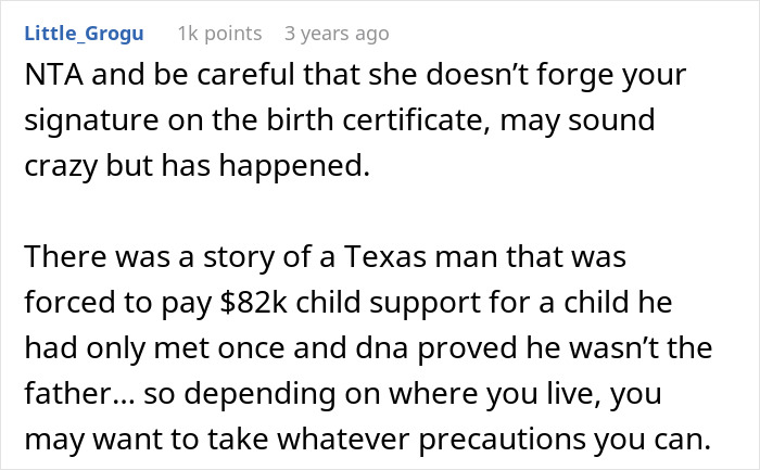 Comment warning about potential birth certificate forgery in a woman keeping ex’s baby and assuming male best friend as father. Comment warning about potential birth certificate forgery in a woman keeping ex’s baby and assuming male best friend as father.
