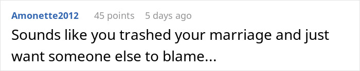 Comment on Reddit post discussing a guy who finds out his ex-wife cheated with his best man and fears for his girlfriend’s safety.