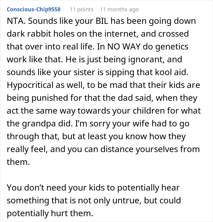 Reddit comment discussing family conflict after man’s theory made brother-in-law’s wife cry at Thanksgiving.