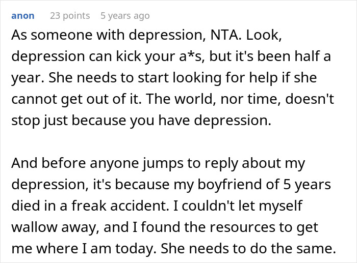 Comment discussing depression and the challenges of overcoming it, related to depressed and lazy mindset debate. Comment discussing depression and the challenges of overcoming it, related to depressed and lazy mindset debate.