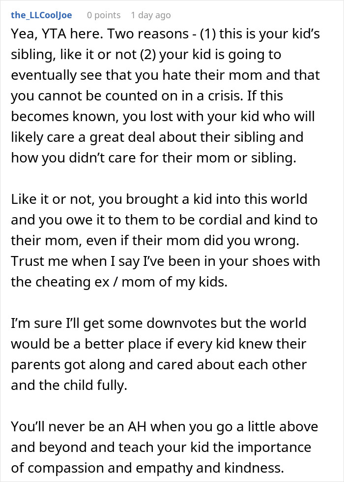 Text conversation discussing family dynamics and expectations involving a woman, ex-husband, and sibling relationships after separation. Text conversation discussing family dynamics and expectations involving a woman, ex-husband, and sibling relationships after separation.