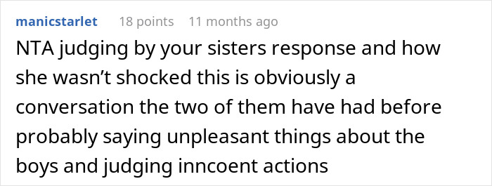 Reddit comment discussing a family argument where a man’s theory made his brother-in-law’s wife cry.