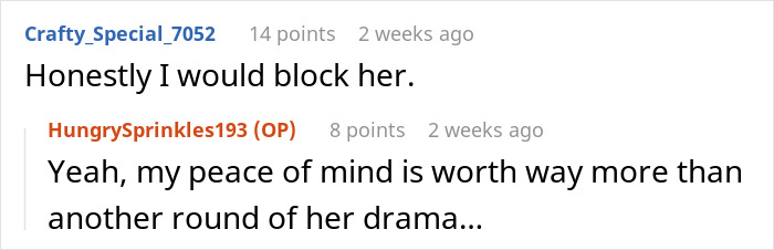 Screenshot of a comment thread where users discuss blocking a bestie after rejection and drama involving new dating news. Screenshot of a comment thread where users discuss blocking a bestie after rejection and drama involving new dating news.