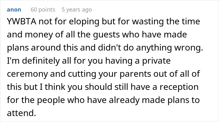 Screenshot of an online comment discussing a couple’s wedding sabotage and the impact on guests and plans.