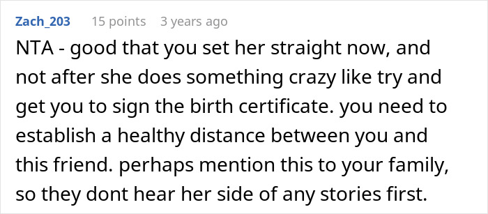 Screenshot of an online comment discussing establishing boundaries after a woman keeps ex’s baby, trusting a male best friend. Screenshot of an online comment discussing establishing boundaries after a woman keeps ex’s baby, trusting a male best friend.