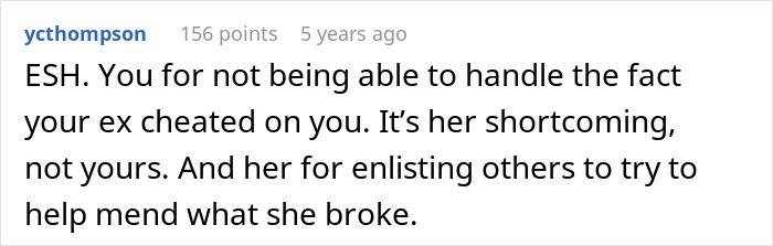 Screenshot of an online comment discussing a guy running out the window after his mom’s attempt to reconcile him and his ex fiancé. Screenshot of an online comment discussing a guy running out the window after his mom’s attempt to reconcile him and his ex fiancé.