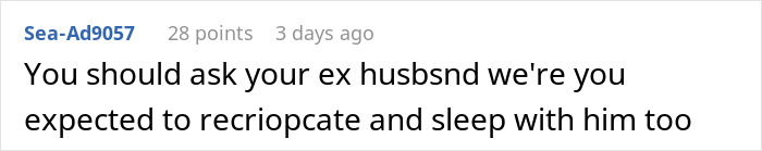Comment criticizing ex-husband’s expectations, highlighting relationship issues after wife removes wedding ring. Comment criticizing ex-husband’s expectations, highlighting relationship issues after wife removes wedding ring.