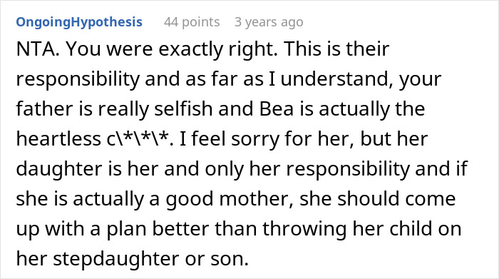 Screenshot of a Reddit comment discussing a 19-year-old being prepared for a caregiver role for a disabled stepsister.