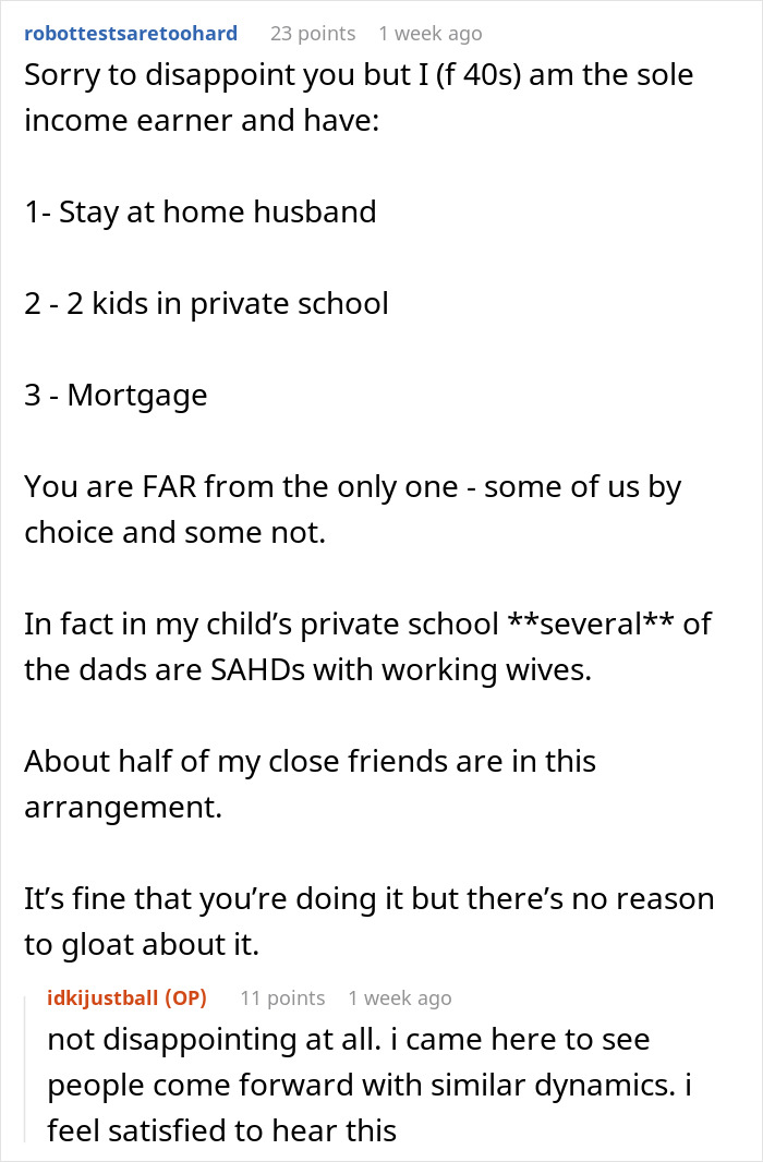 Screenshot of an online discussion about a woman proudly funding her stay-at-home boyfriend&rsquo;s life and relationship dynamics.