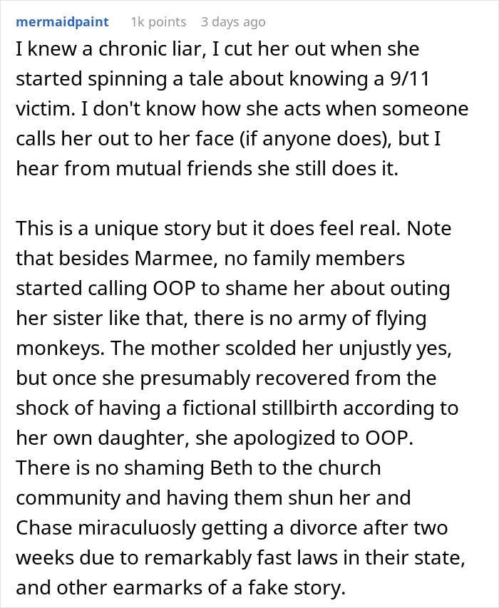 Text excerpt discussing a sister revealing a dead brother lie and related family dynamics.