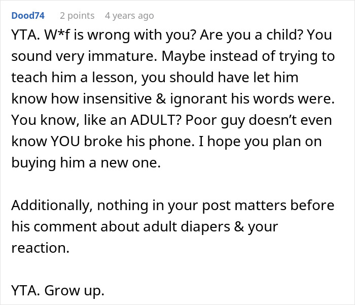 Commenter criticizes woman trying to teach boyfriend empathy, pointing out she broke his phone in the process. Commenter criticizes woman trying to teach boyfriend empathy, pointing out she broke his phone in the process.