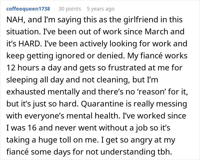 Comment excerpt from a girlfriend explaining the mental health struggles behind appearing lazy, relating to depression and frustration. Comment excerpt from a girlfriend explaining the mental health struggles behind appearing lazy, relating to depression and frustration.