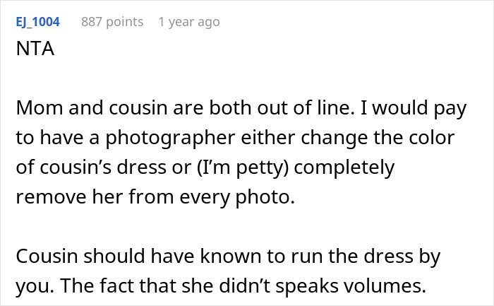 Bride horrified as cousin wears long white dress to wedding, angered that her mom approved the outfit choice. Bride horrified as cousin wears long white dress to wedding, angered that her mom approved the outfit choice.