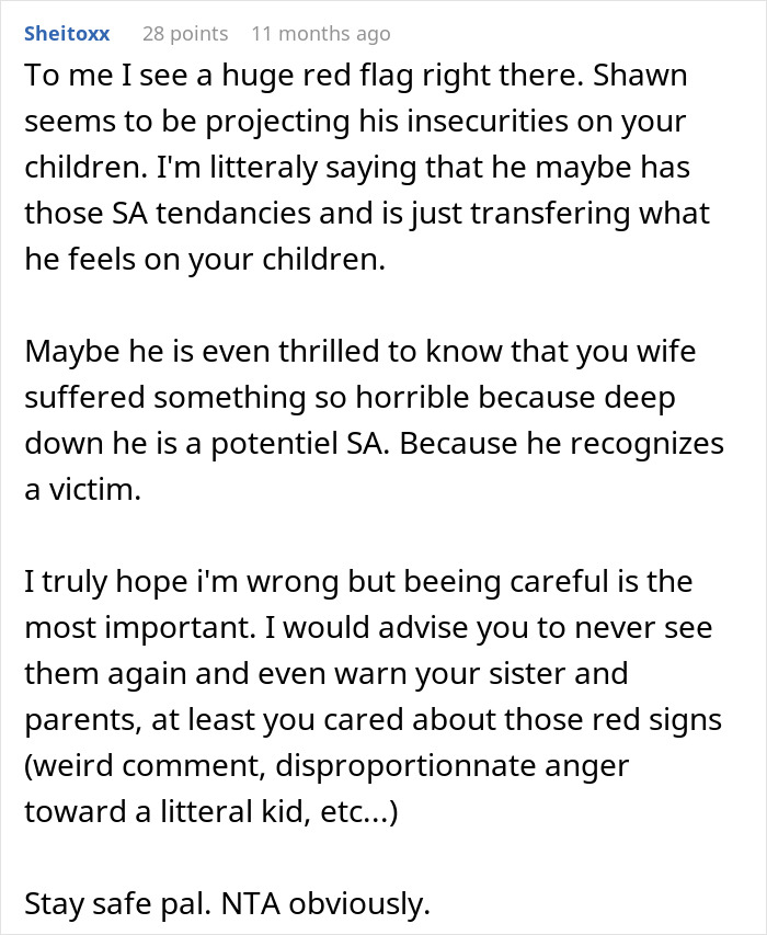 Screenshot of an online forum comment discussing a man banned from Thanksgiving after upsetting brother-in-law’s wife with his theory.