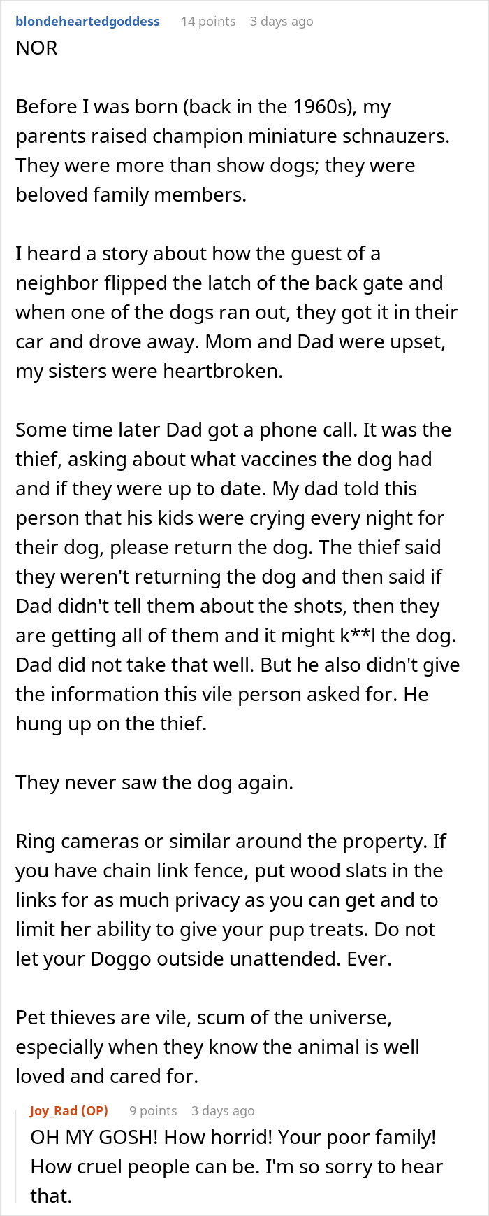 Elderly lady allegedly plans to steal neighbor’s dog, causing shock and concern for the dog owner’s safety.