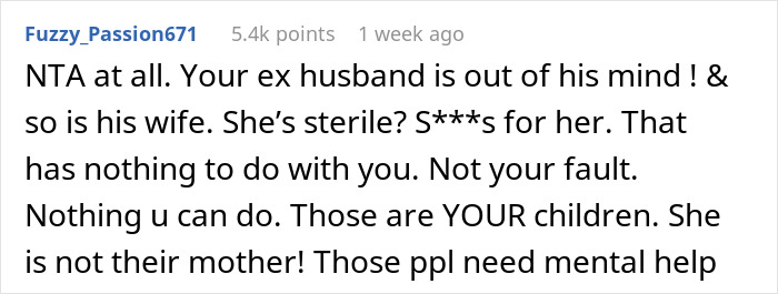 Screenshot of an online comment discussing kids preferring bio mom over stepmom and family tensions.