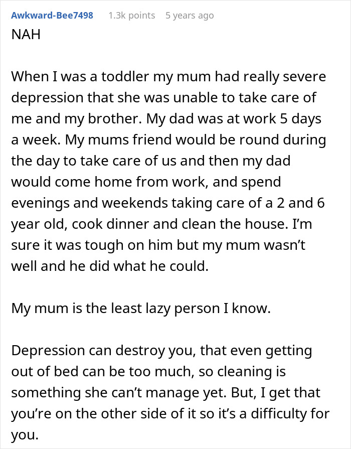 Comment explaining how depression is not an excuse for being lazy, describing family support and struggles with mental health. Comment explaining how depression is not an excuse for being lazy, describing family support and struggles with mental health.