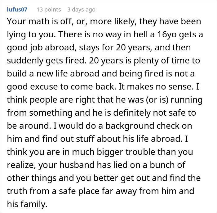 Comment warning about creepy BIL and family siding, leading wife to remove wedding ring and question the relationship. Comment warning about creepy BIL and family siding, leading wife to remove wedding ring and question the relationship.