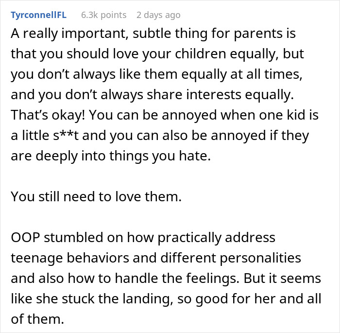 Text post discussing challenges of liking one child more than the other and the struggle to love all children equally. Text post discussing challenges of liking one child more than the other and the struggle to love all children equally.