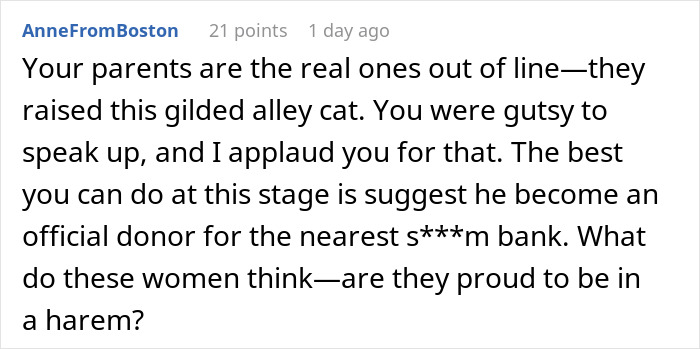 Comment from AnneFromBoston calling out brother for having 4 kids with 4 different women and criticizing family dynamics. Comment from AnneFromBoston calling out brother for having 4 kids with 4 different women and criticizing family dynamics.