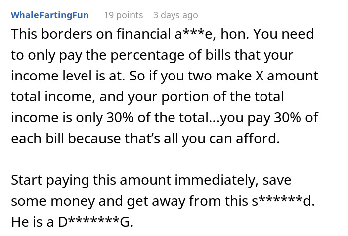 Comment discussing financial fairness advice where girlfriend takes a loan to pay millionaire boyfriend back. Comment discussing financial fairness advice where girlfriend takes a loan to pay millionaire boyfriend back.