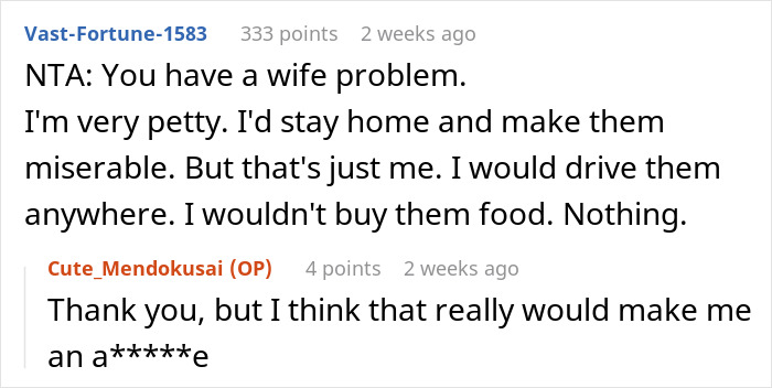 Reddit comment discussing a husband sick of hosting wife’s distant relatives without thanks and refusing to do it again. Reddit comment discussing a husband sick of hosting wife’s distant relatives without thanks and refusing to do it again.