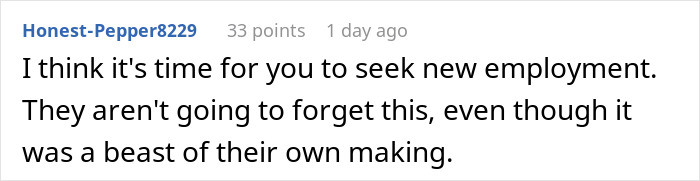 Reddit comment discussing toxic bosses and hostile work environment, advising to seek new employment. Reddit comment discussing toxic bosses and hostile work environment, advising to seek new employment.