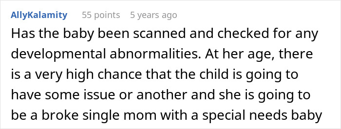 Comment about woman realizing she can’t afford miracle baby and concerns about future financial struggles.