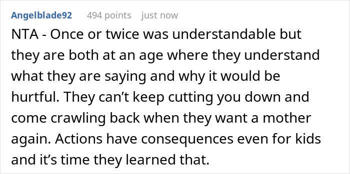 Screenshot of a Reddit comment discussing how stepkids turn cruel and refuse to call their stepmom mom anymore. Screenshot of a Reddit comment discussing how stepkids turn cruel and refuse to call their stepmom mom anymore.