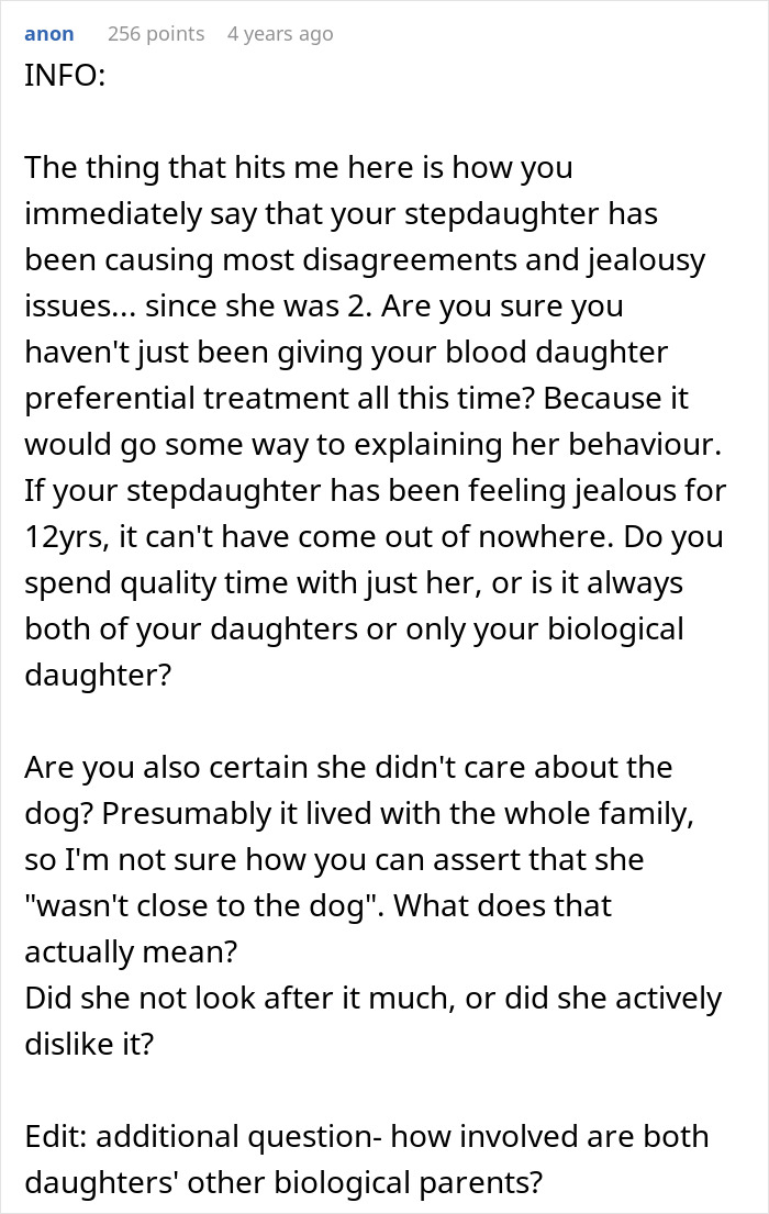 Reddit comment discussing stepdaughter and sister dynamics, highlighting jealousy and family drama in blended households. Reddit comment discussing stepdaughter and sister dynamics, highlighting jealousy and family drama in blended households.