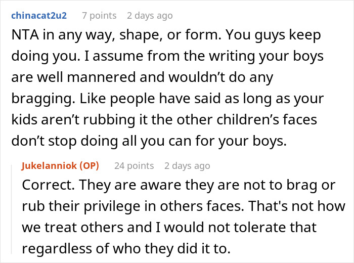 Screenshot of a Reddit conversation about a cheater wanting a rich ex to provide for her kids and frustration over unequal fancy trips. Screenshot of a Reddit conversation about a cheater wanting a rich ex to provide for her kids and frustration over unequal fancy trips.