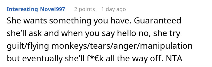 Screenshot of a Reddit comment discussing emotional manipulation in a family conflict, highlighting anger and guilt tactics. Screenshot of a Reddit comment discussing emotional manipulation in a family conflict, highlighting anger and guilt tactics.