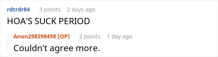 Screenshot of an online comment thread discussing an HOA board member refusing to follow pet ownership rules. Screenshot of an online comment thread discussing an HOA board member refusing to follow pet ownership rules.