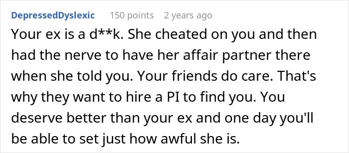 Comment about man learning fiancée loves her friend, describing feelings of betrayal and relationship issues. Comment about man learning fiancée loves her friend, describing feelings of betrayal and relationship issues.