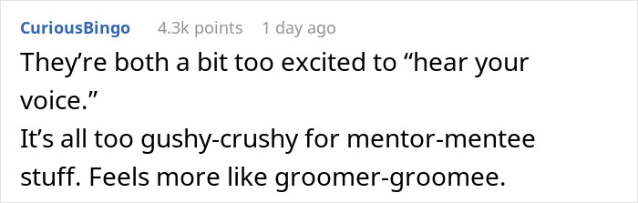 Screenshot of a Reddit comment discussing a 43-year-old texting a former student, debating if it's appropriate behavior. Screenshot of a Reddit comment discussing a 43-year-old texting a former student, debating if it's appropriate behavior.