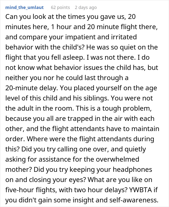 Reddit comment discussing a man telling a disruptive kid on a plane to shut up, upsetting the mom. Reddit comment discussing a man telling a disruptive kid on a plane to shut up, upsetting the mom.