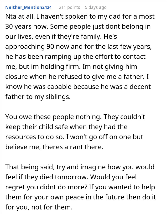Text post discussing feelings about parents who kicked out a teen, reflecting on family safety and long-term closure. Text post discussing feelings about parents who kicked out a teen, reflecting on family safety and long-term closure.