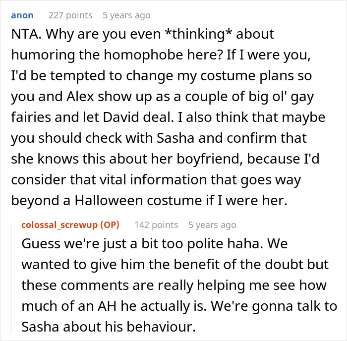 Excerpt from an online discussion about masculinity and discomfort with a girlfriend’s friends’ Halloween costume. Excerpt from an online discussion about masculinity and discomfort with a girlfriend’s friends’ Halloween costume.